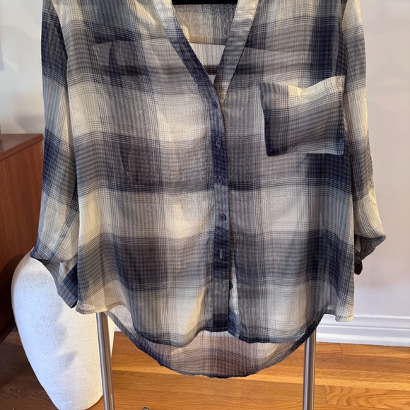 Staring at Stars - Sheer Plaid Blouse - Blue Plaid - Picture 5 of 5